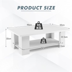 Kaksitasoinen valkoinen puinen kahvipöytä säilytystilalla