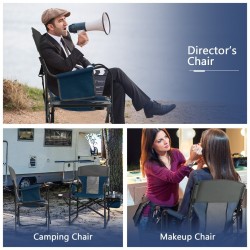 Sininen kokoontaitettava retkituoli sivupöydällä ja kylmälaukulla