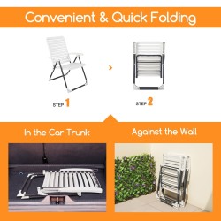 Säädettävä valkoinen taitettava lepotuoli 7-asentoinen ulkokäyttöön Säädettävä valkoinen taitettava lepotuoli 7-asentoinen ulkokäyttöön