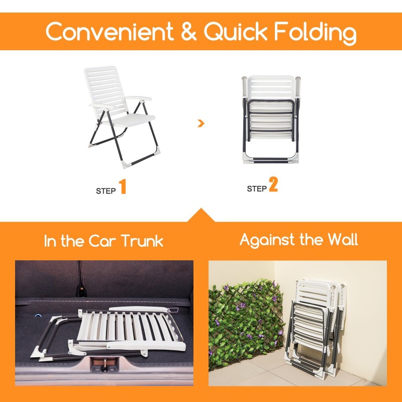 Säädettävä valkoinen taitettava lepotuoli 7-asentoinen ulkokäyttöön Säädettävä valkoinen taitettava lepotuoli 7-asentoinen ulkokäyttöön