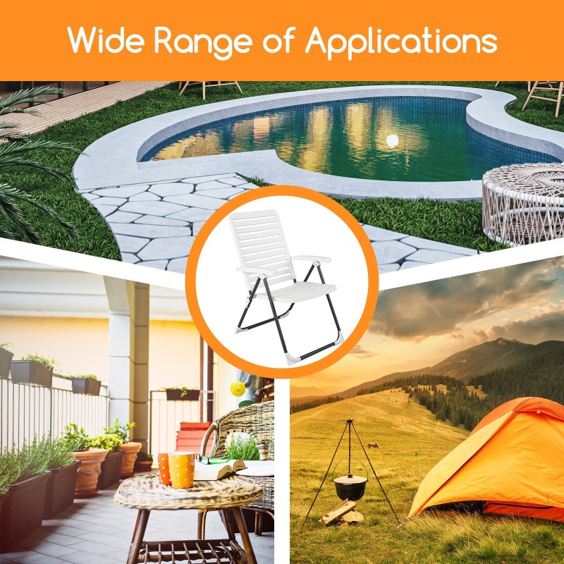 Säädettävä valkoinen taitettava lepotuoli 7-asentoinen ulkokäyttöön Säädettävä valkoinen taitettava lepotuoli 7-asentoinen ulkokäyttöön