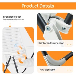 Säädettävä valkoinen taitettava lepotuoli 7-asentoinen ulkokäyttöön Säädettävä valkoinen taitettava lepotuoli 7-asentoinen ulkokäyttöön