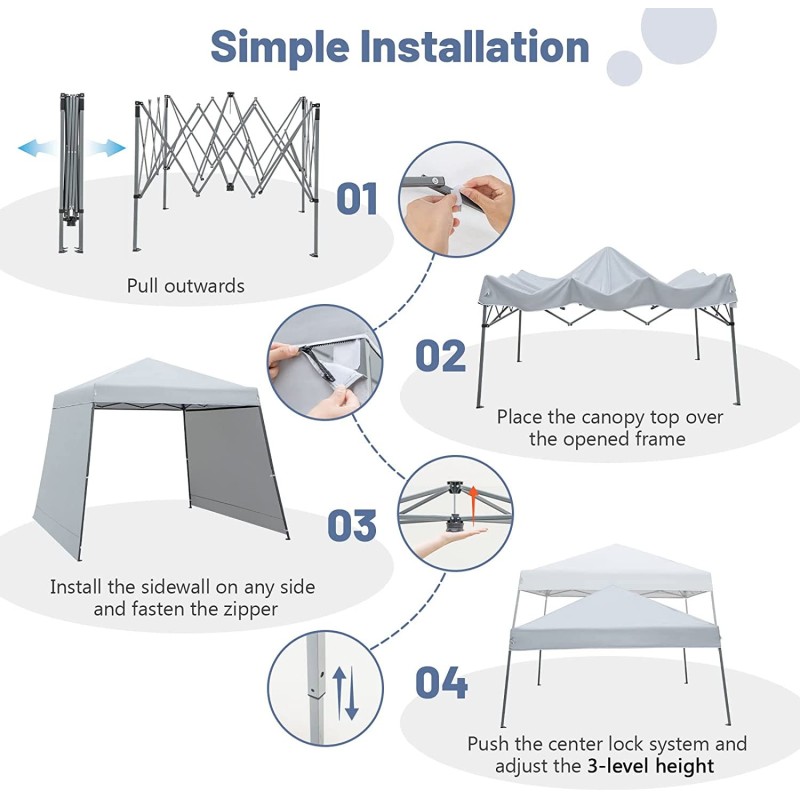 Pop-up-paviljonki 3x3m harmaa, säädettävä ja kannettava