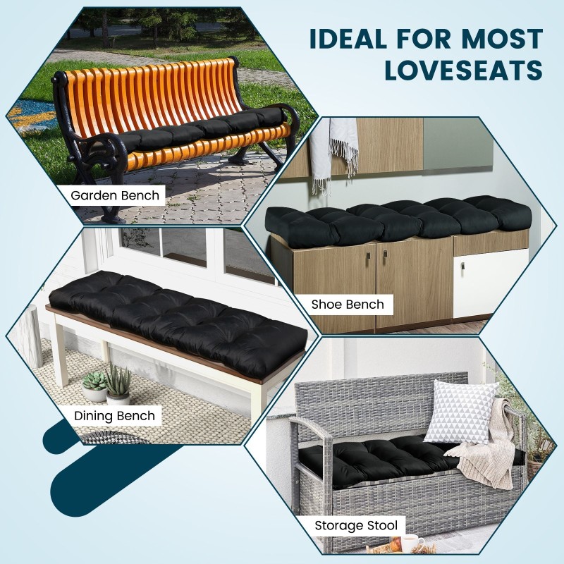 Musta pehmeä penkkityyny ulko- ja sisäkäyttöön 132x49 cm