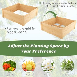 Kohotettu puutarhapenkki eläinsuoja-aidalla ja kasvatusruudukolla