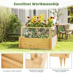 Kohotettu puutarhapenkki eläinsuoja-aidalla ja kasvatusruudukolla