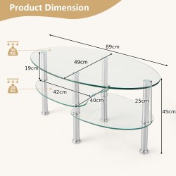 Kolmitasoinen karkaistu lasinen sohvapöytä teräsrungolla läpinäkyvä Kolmitasoinen karkaistu lasinen sohvapöytä teräsrungolla läpinäkyvä