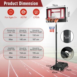 Säädettävä lasten koripallokori ulkokäyttöön, musta