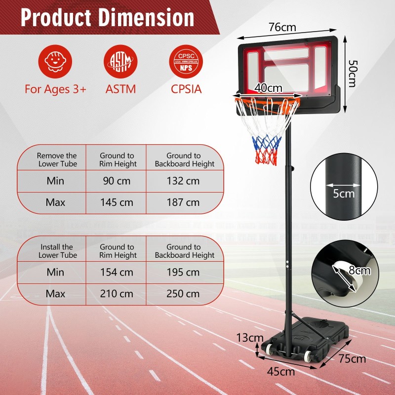 Säädettävä lasten koripallokori ulkokäyttöön, musta