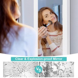 Seinälle asennettava valkoinen korukaappi peilillä ja hyllyillä