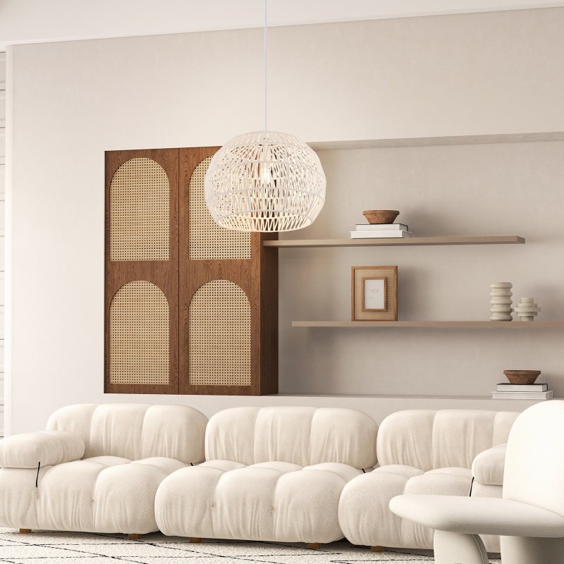 Retro riippuvalaisin käsinkudottu paperi beige säädettävä korkeudella