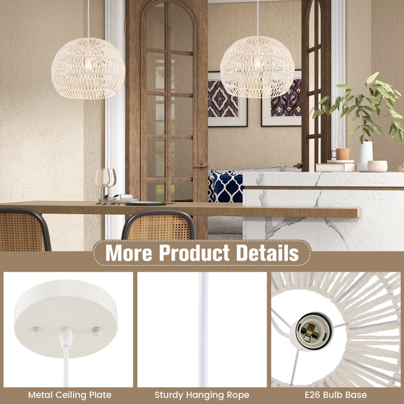 Retro riippuvalaisin käsinkudottu paperi beige säädettävä korkeudella