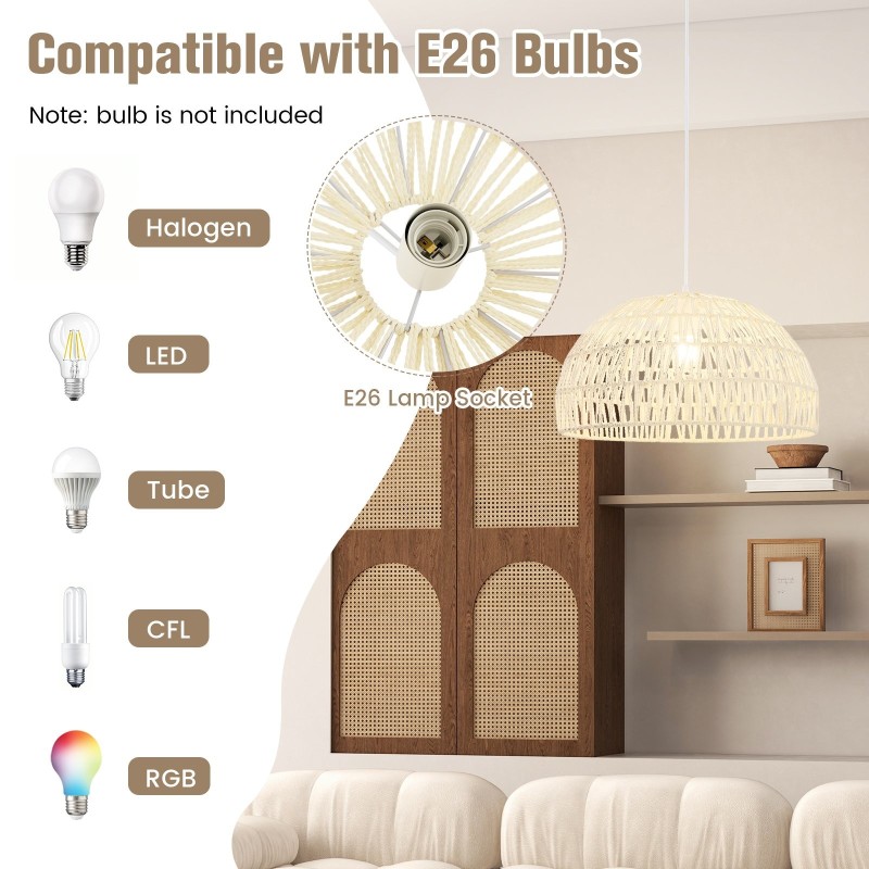 Beige käsin kudottu paperinen riippuvalaisin säädettävällä köydellä