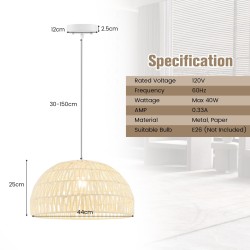 Beige käsin kudottu paperinen riippuvalaisin säädettävällä köydellä