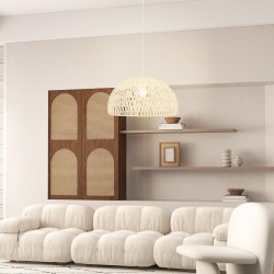 Beige käsin kudottu paperinen riippuvalaisin säädettävällä köydellä