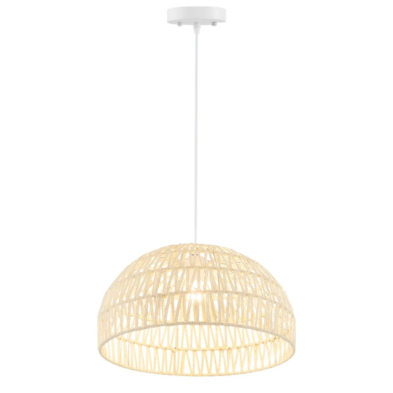 Beige käsin kudottu paperinen riippuvalaisin säädettävällä köydellä