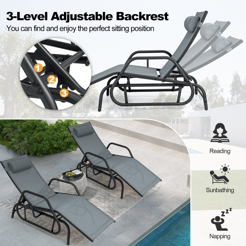 Ulkokeinu- ja lepotuoli tyynyllä ja käsinojilla - harmaa