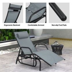 Ulkokeinu- ja lepotuoli tyynyllä ja käsinojilla - harmaa