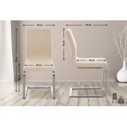 Moderni ruokapöydän tuoli keinuvalla teräsrungolla ja pehmeällä verhoilulla