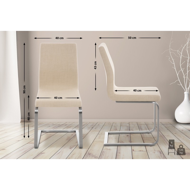 Moderni ruokapöydän tuoli keinuvalla teräsrungolla ja pehmeällä verhoilulla