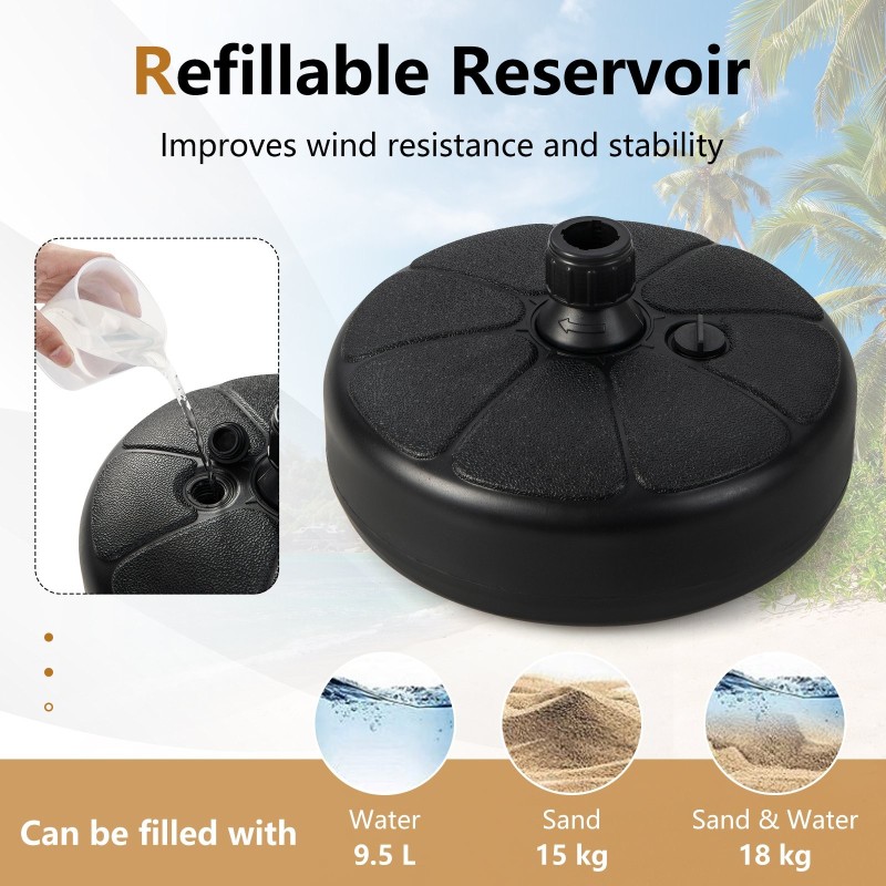 Täytettävä pyöreä varjoteline 38 mm varjotangoille musta