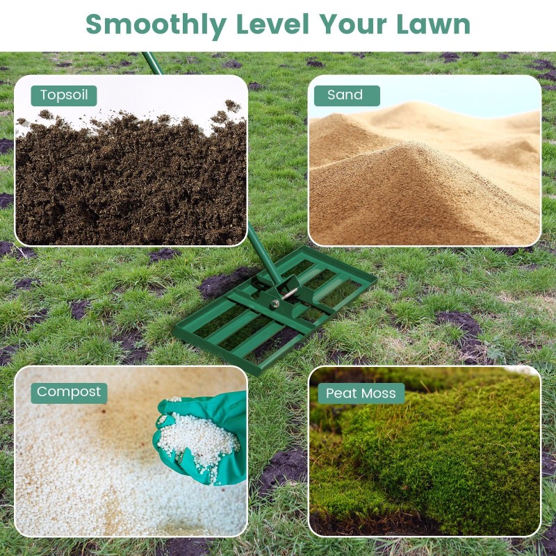 Ergonominen nurmikon tasoitusrauta vihreä 75/91/106 x 25 cm