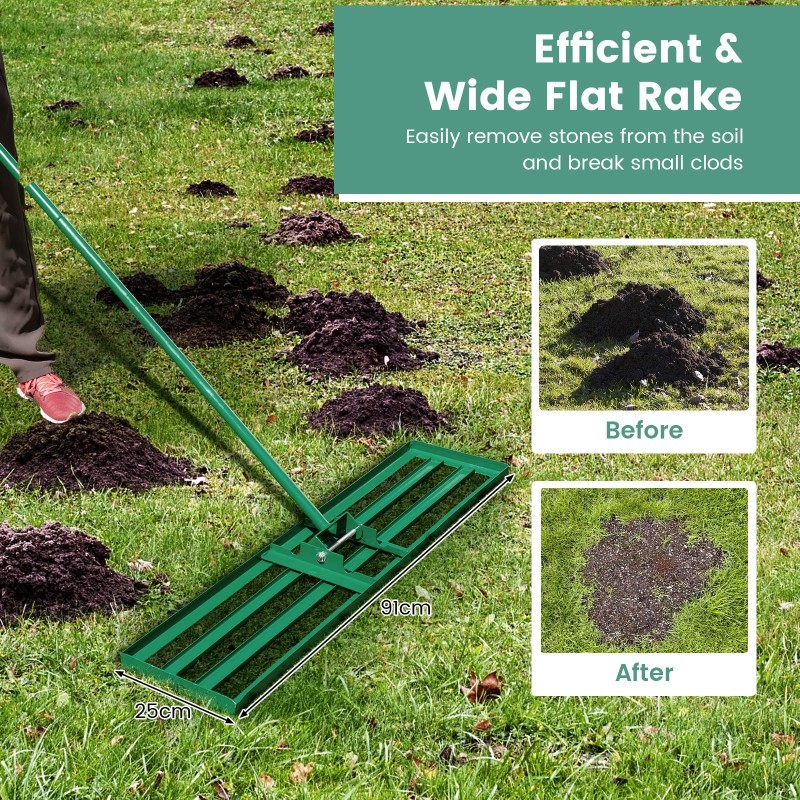 Ergonominen vihreä nurmikon tasoitusrauta pitkä varsi