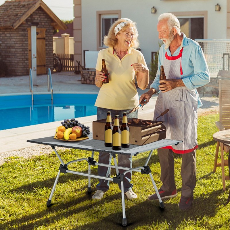 Kestävä alumiininen taitettava retkipöytä ulkokäyttöön hopea