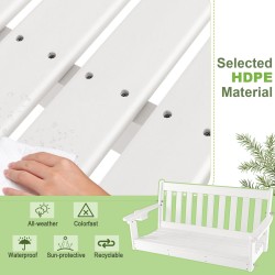 Valkoinen HDPE-terassikeinu piilotetulla mukitelineellä ja säädettävillä ketjuilla