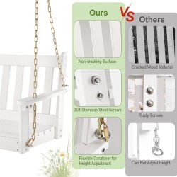 Valkoinen HDPE-terassikeinu piilotetulla mukitelineellä ja säädettävillä ketjuilla