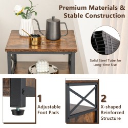 Teollinen yöpöytä kahdella laatikolla ja avohyllyllä