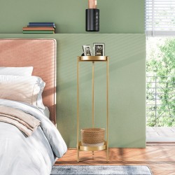 Kaksitasoinen metallinen kukkateline irrotettavilla tarjottimilla - kultainen