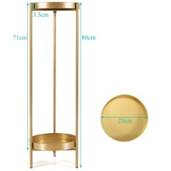 Kaksitasoinen metallinen kukkateline irrotettavilla tarjottimilla - kultainen