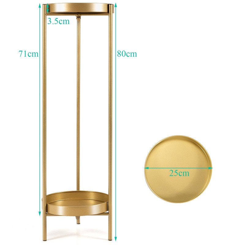 Kaksitasoinen metallinen kukkateline irrotettavilla tarjottimilla - kultainen