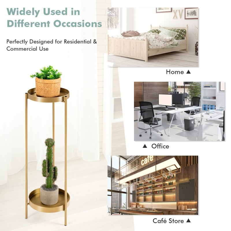 Kaksitasoinen metallinen kukkateline irrotettavilla tarjottimilla - kultainen