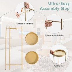 Kaksitasoinen metallinen kukkateline irrotettavilla tarjottimilla - kultainen