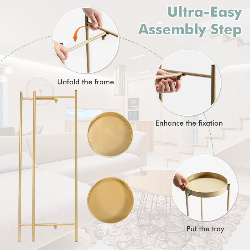 Kaksitasoinen metallinen kukkateline irrotettavilla tarjottimilla - kultainen