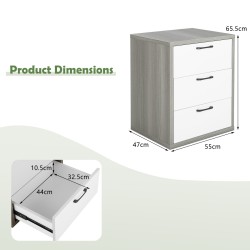 Moderni harmaa yöpöytä kolmella vetolaatikolla puusta