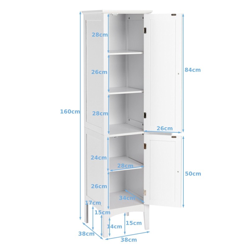 Kapea valkoinen kylpyhuonekaappi, 5 hyllytasoa, MDF-materiaali Kapea valkoinen kylpyhuonekaappi, 5 hyllytasoa, MDF-materiaali