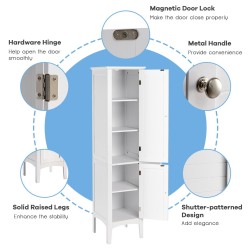 Kapea valkoinen kylpyhuonekaappi, 5 hyllytasoa, MDF-materiaali Kapea valkoinen kylpyhuonekaappi, 5 hyllytasoa, MDF-materiaali