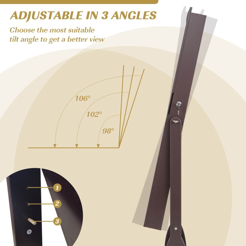 Lukittava ruskea korukaappi kokovartalopeilillä ja LED-valoilla