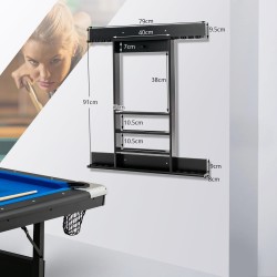 Seinään kiinnitettävä musta biljardikeppiteline männystä