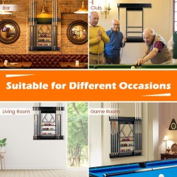 Seinään kiinnitettävä musta biljardikeppiteline männystä