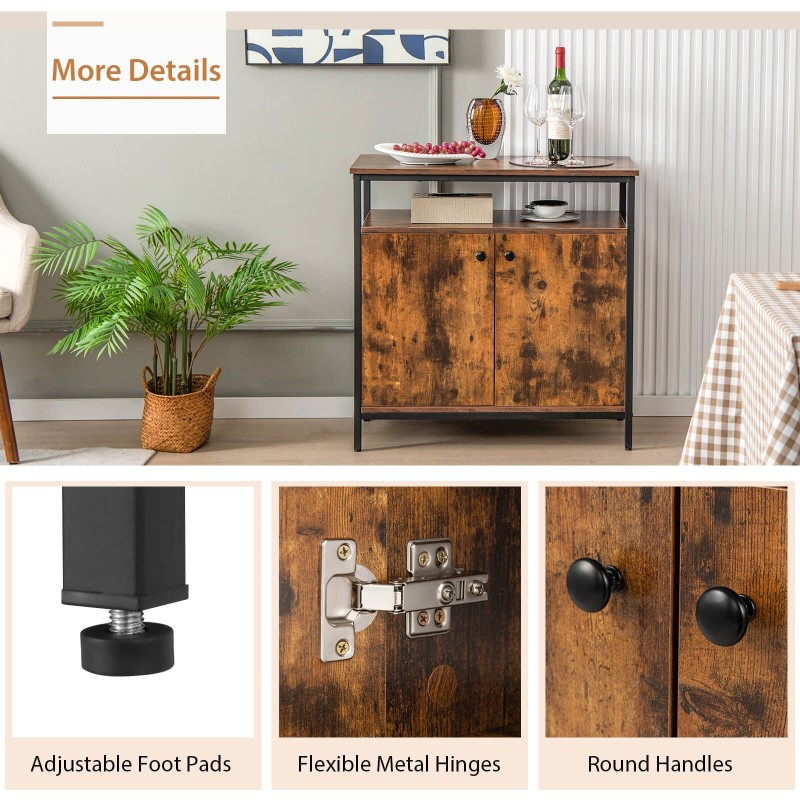 Teollinen sivupöytä puinen säilytyskaappi rustiikkinen ruskea