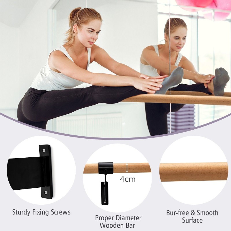 Seinään kiinnitettävä musta pyökkipuinen balettitanko 120 cm