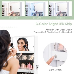 Valkoinen korukaappi kokovartalopeilillä ja LED-valoilla