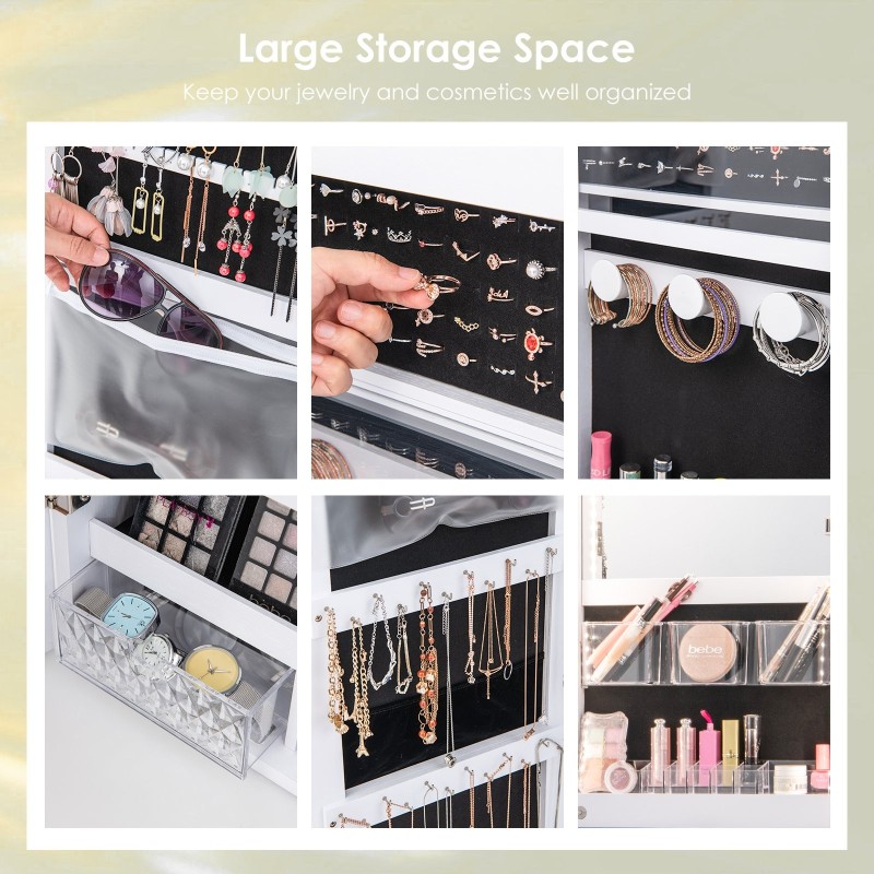 Valkoinen korukaappi kokovartalopeilillä ja LED-valoilla