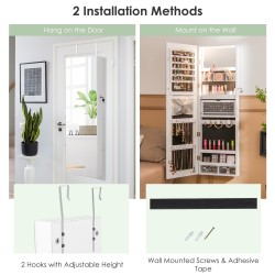 Valkoinen korukaappi kokovartalopeilillä ja LED-valoilla