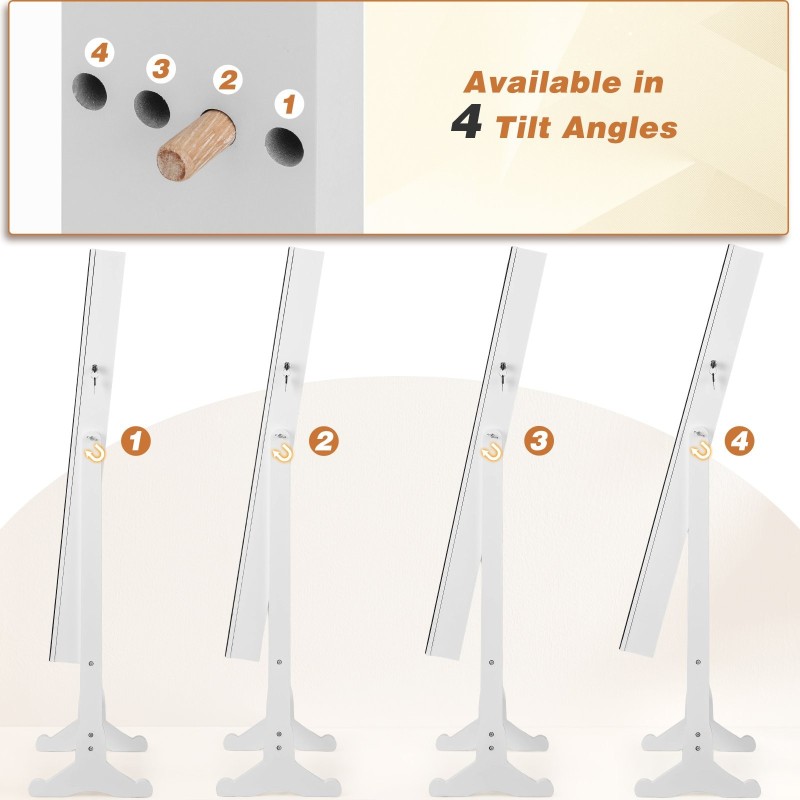 Valkoinen säädettävä korukaappi peilillä ja LED-valoilla