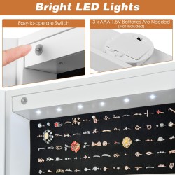 Valkoinen säädettävä korukaappi peilillä ja LED-valoilla